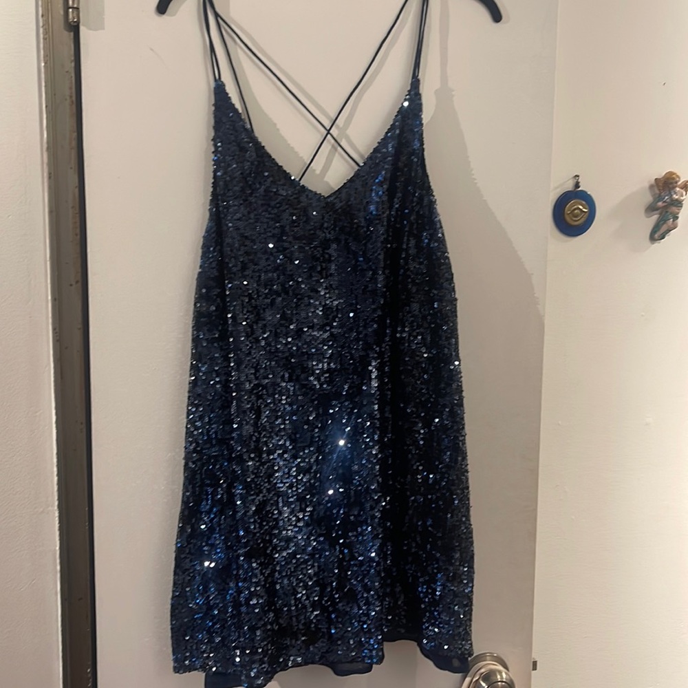 Free People navy sequin mini dress